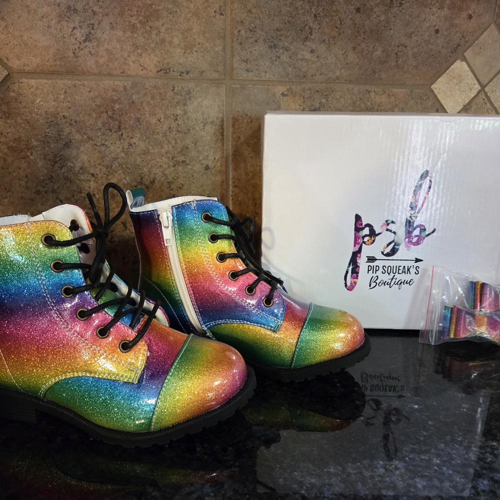 Rainbow Glitter Kids Boots